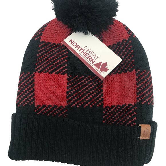 Great Northern | Women's Knit Winter Toque | Red & Black Plaid | One Size - Picture 1 of 1